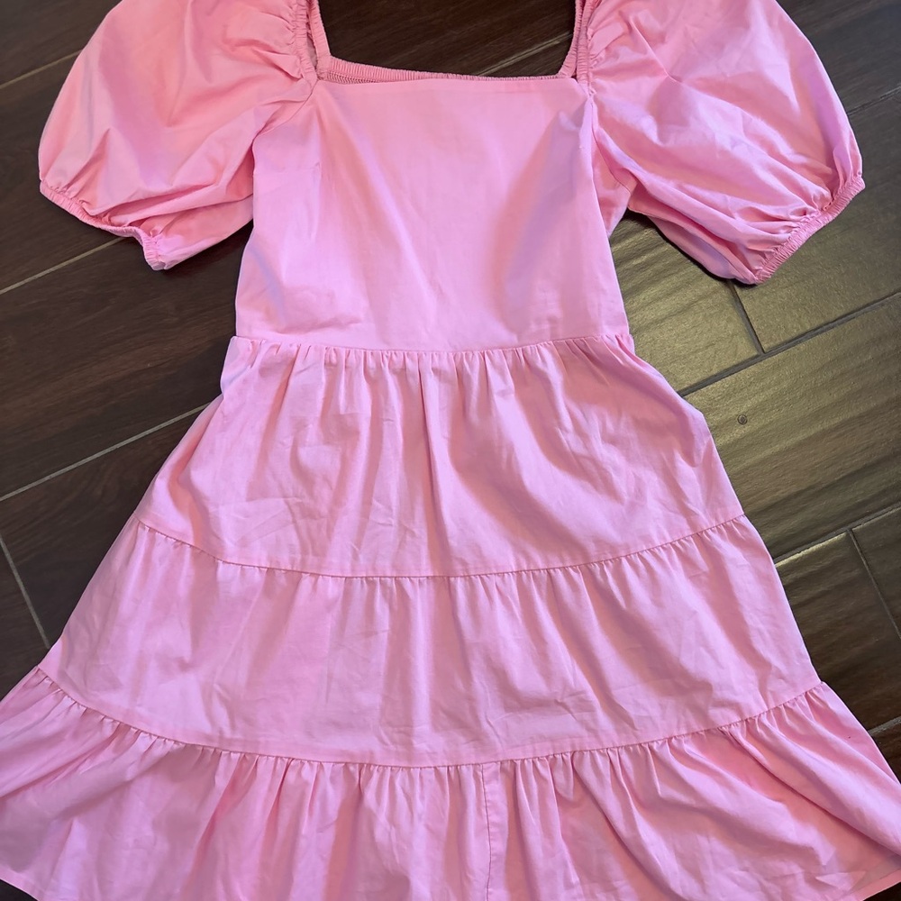 Express Pink Puff Sleeve Tiered Dress